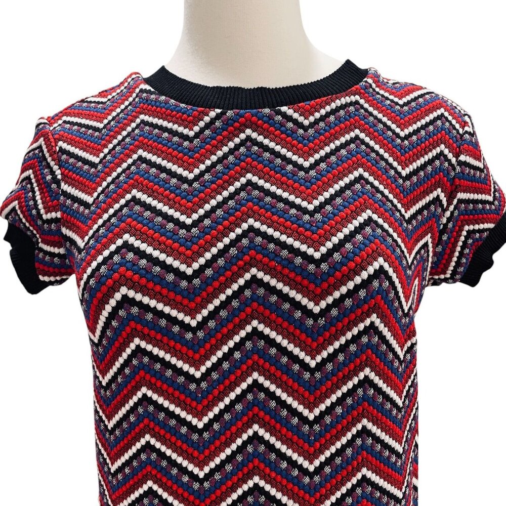 Retro Knit Chevron Mini Dress Red Navy White Short Sleeve Large Mod Modcloth - Picture 7 of 12
